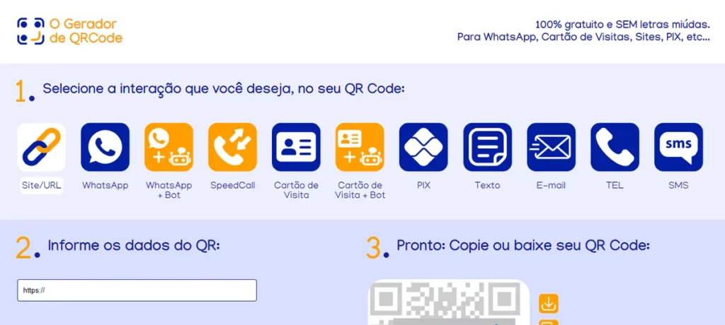 print da tela do gerador de qr code